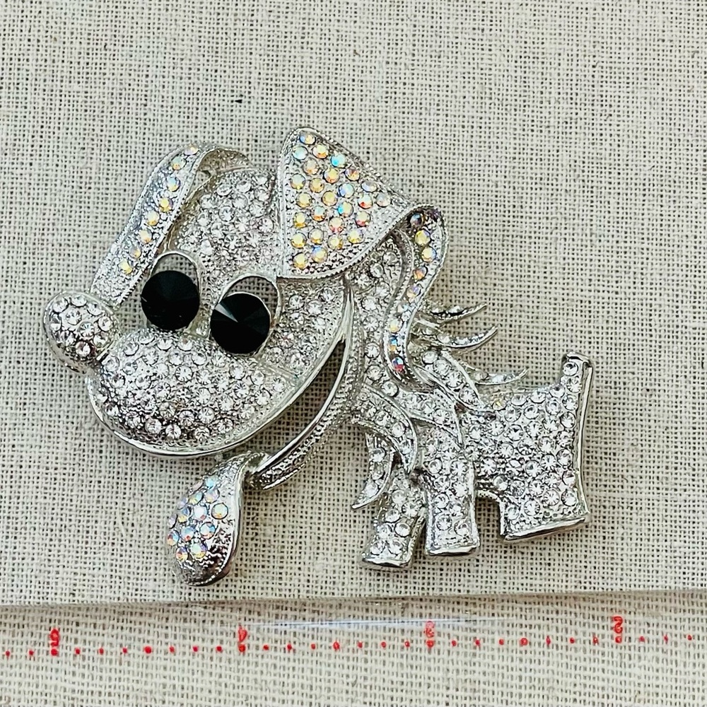Sparkling Silver Dog Brooch